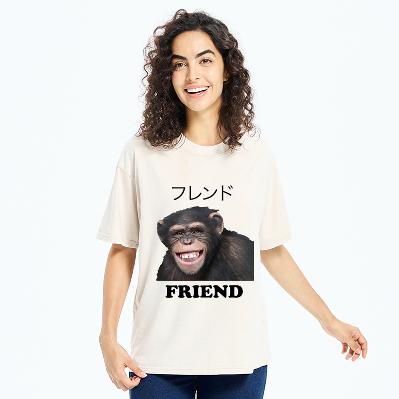 Tokyo-Tiger Funny Chimpanzee Washed T-Shirt