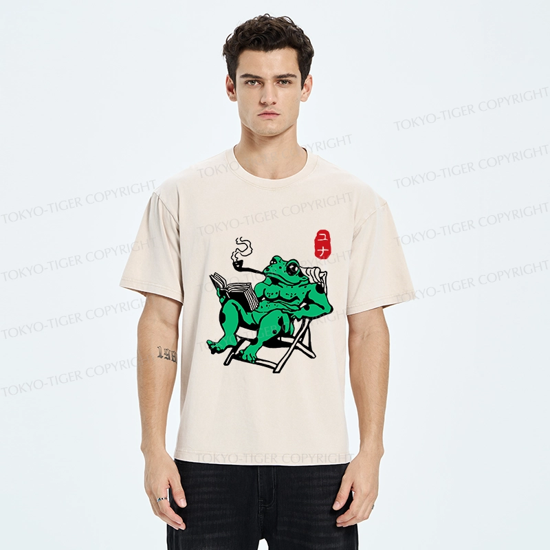 Tokyo-Tiger Muscle Frog Reading Washed T-Shirt