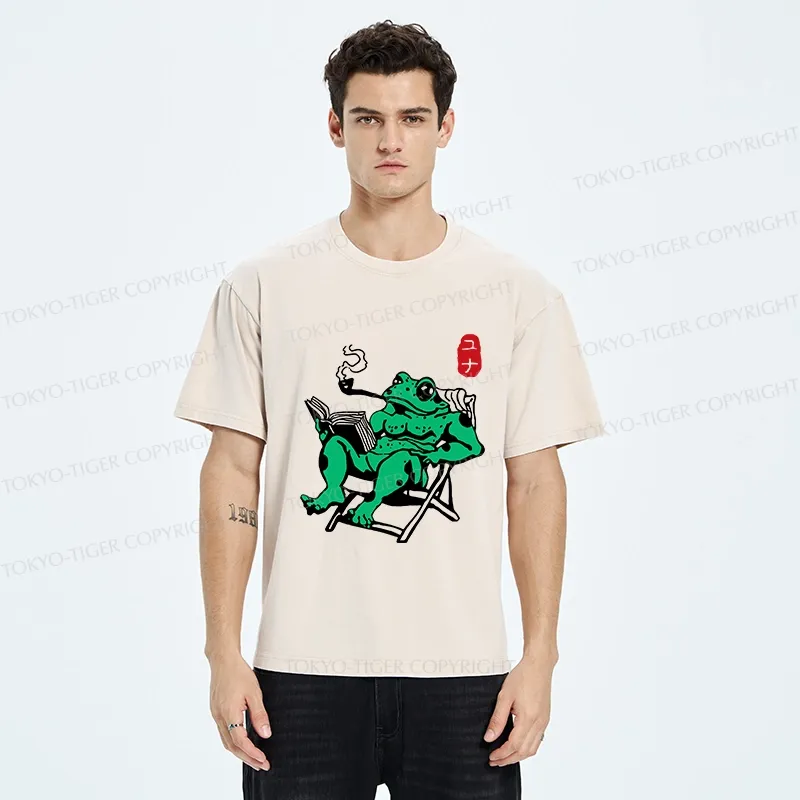 Tokyo-Tiger Muscle Frog Reading Washed T-Shirt