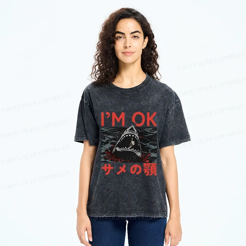Tokyo-Tiger Funny I'm Ok Washed T-Shirt