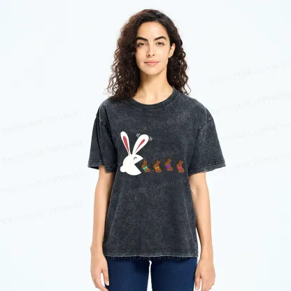 Tokyo-Tiger Funny Eating Chocolate Bunny Washed T-Shirt