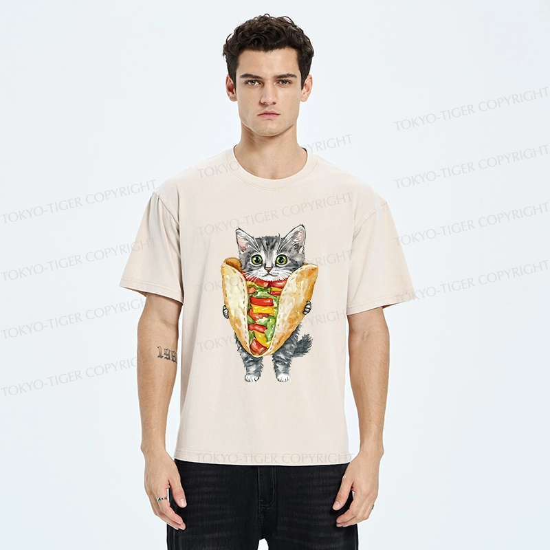 Tokyo-Tiger Kawaii Taco Cat Washed T-Shirt