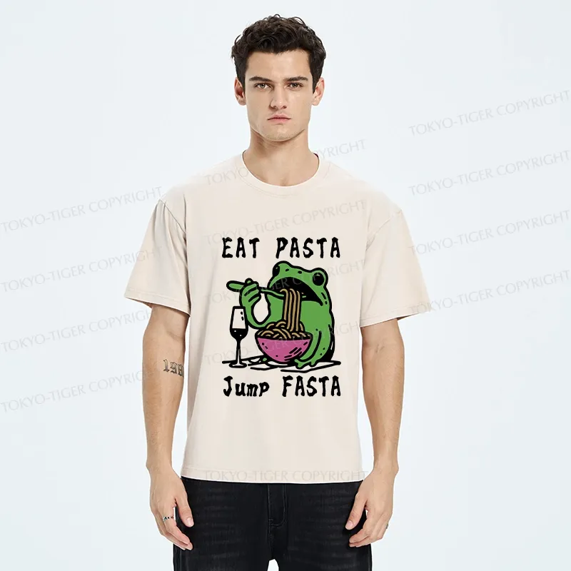 Tokyo-Tiger Eat Pasta Jump Fasta Washed T-Shirt