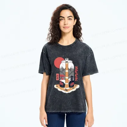 Tokyo-Tiger Japanese Retro Beer Landscape Washed T-Shirt