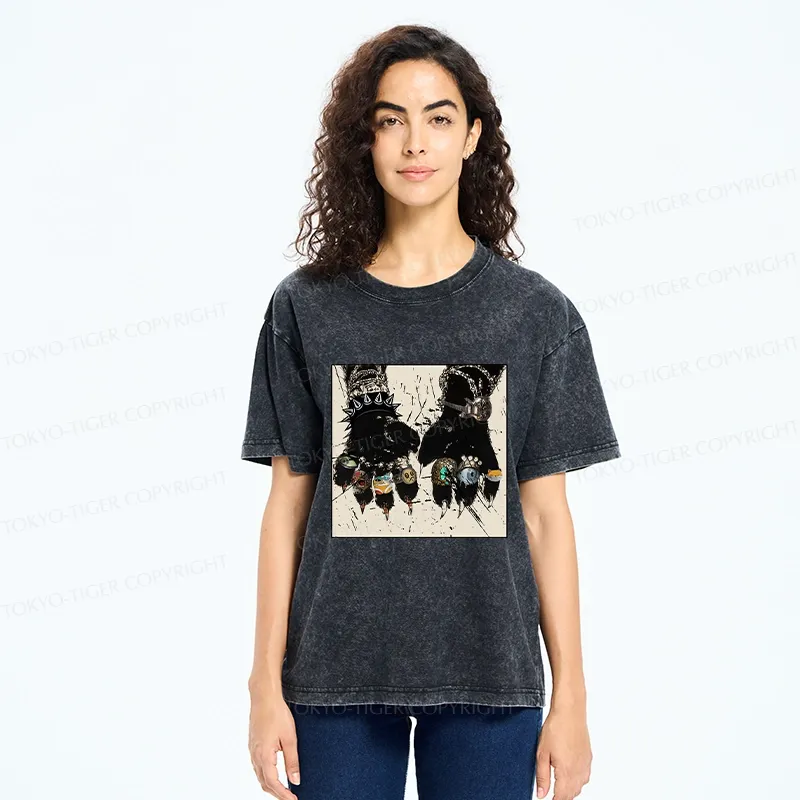 Tokyo-Tiger Funny Rich Cat Washed T-Shirt