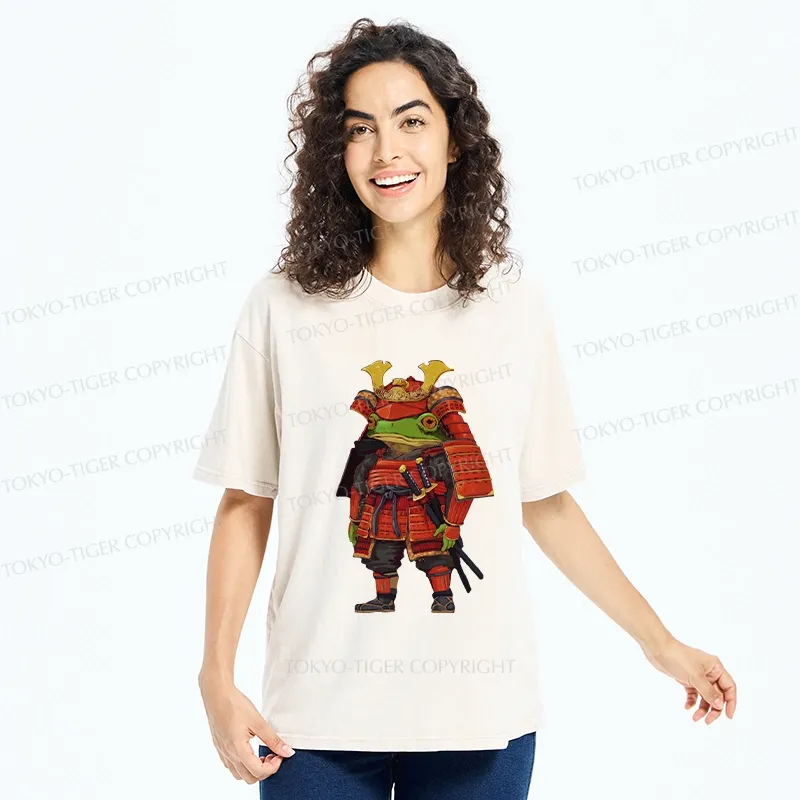 Tokyo-Tiger Frog In Traditional Samurai Armor Washed T-Shirt