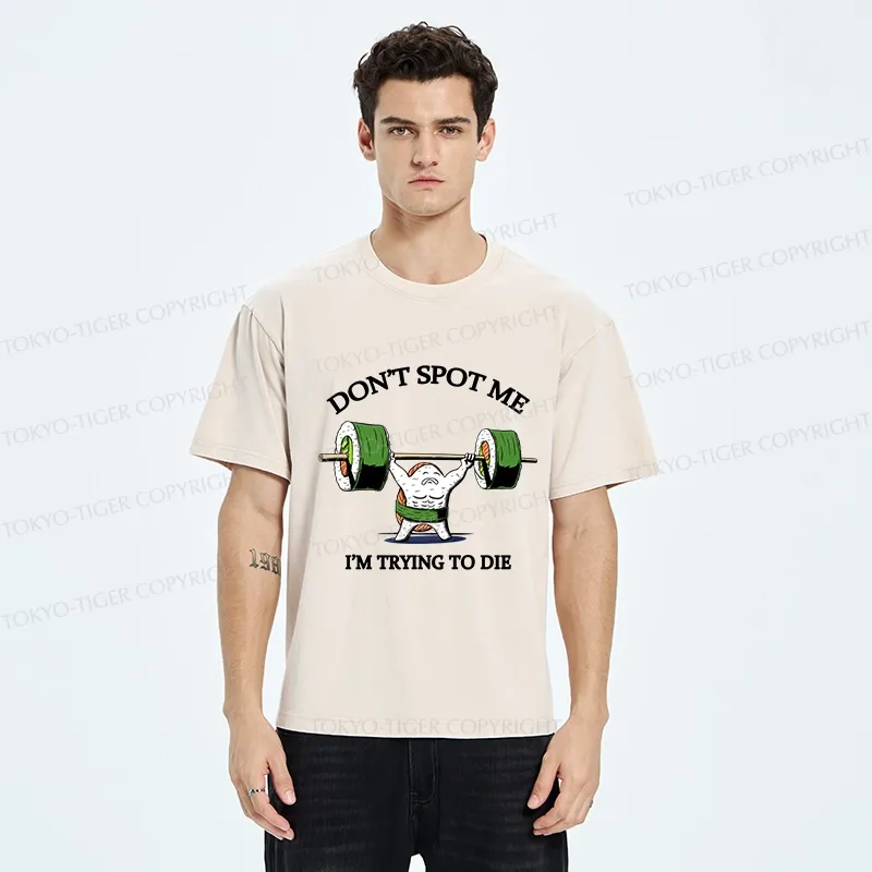 Tokyo-Tiger Funny Sushi Weightlifting Fitness Washed T-Shirt
