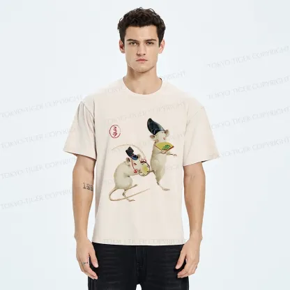 Tokyo-Tiger Retro Dancing Mouse Washed T-Shirt