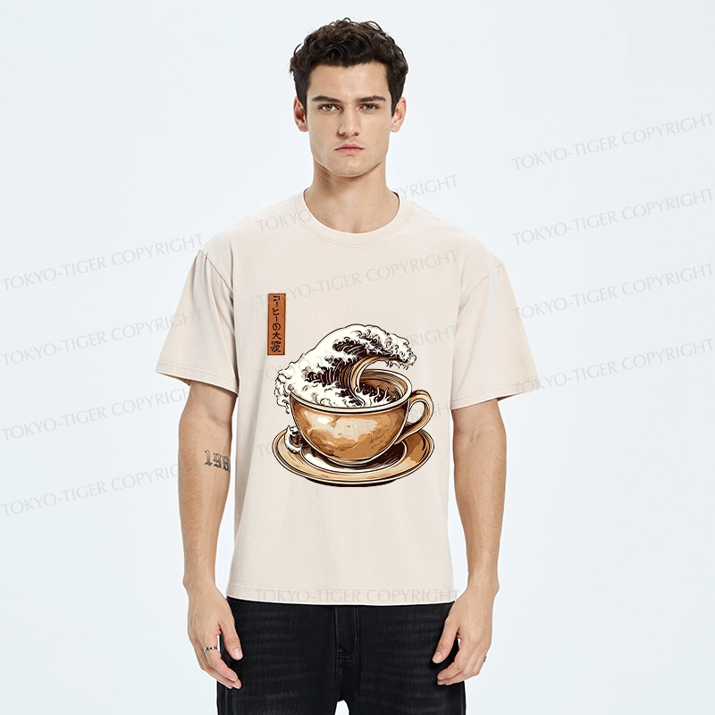 Tokyo-Tiger The Great Coffee Wave Washed T-Shirt