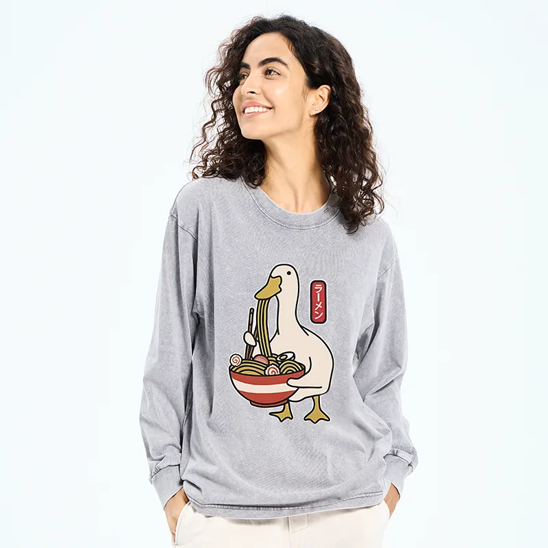 Tokyo-Tiger Ramen Lover Goose Washed Long Sleeve T-Shirt