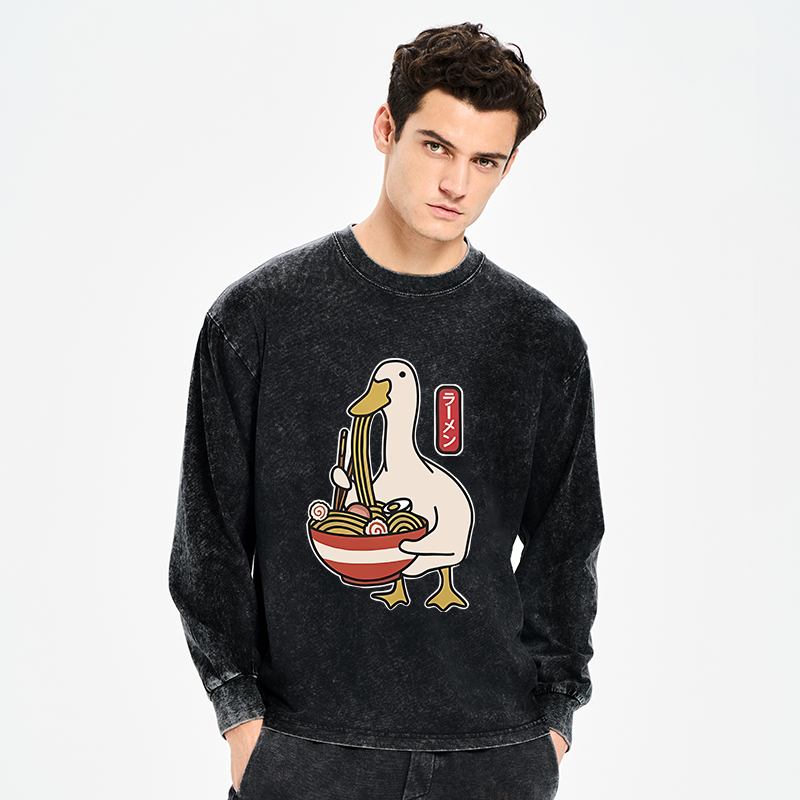 Tokyo-Tiger Ramen Lover Goose Washed Long Sleeve T-Shirt