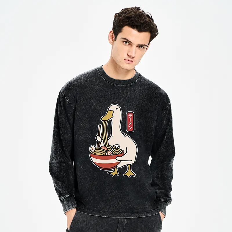 Tokyo-Tiger Ramen Lover Goose Washed Long Sleeve T-Shirt