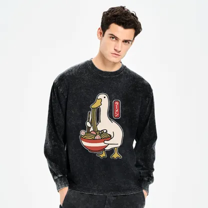 Tokyo-Tiger Ramen Lover Goose Washed Long Sleeve T-Shirt
