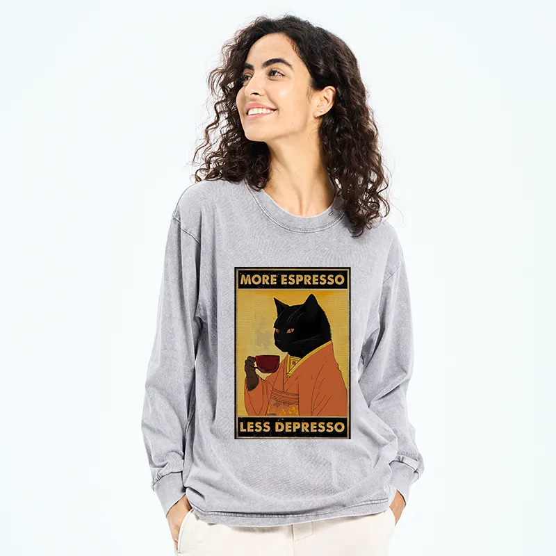 Tokyo-Tiger Increase Espresso Decrease Distress Washed Long Sleeve T-Shirt