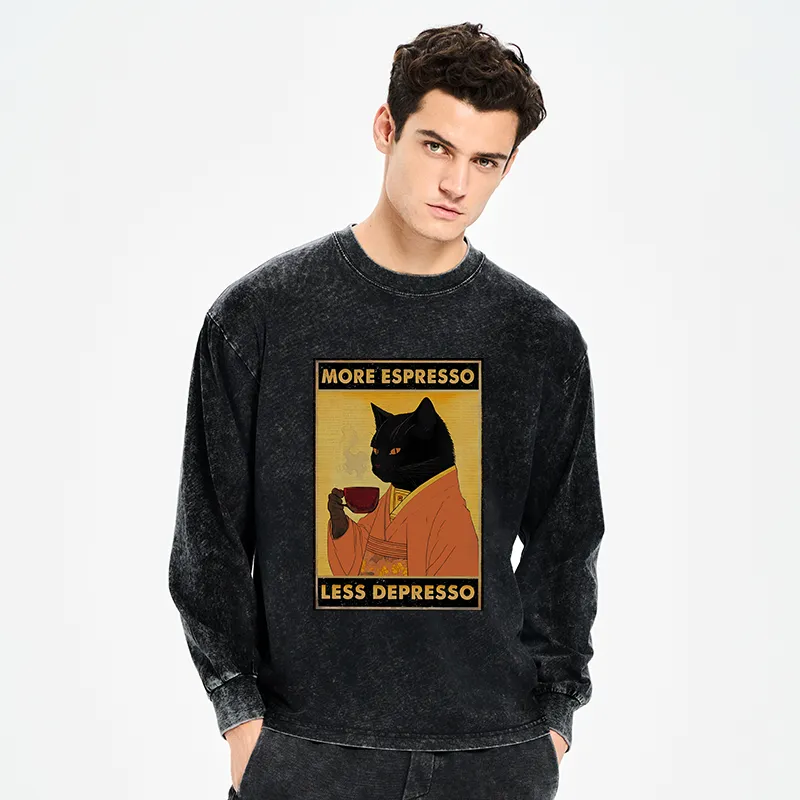 Tokyo-Tiger Increase Espresso Decrease Distress Washed Long Sleeve T-Shirt
