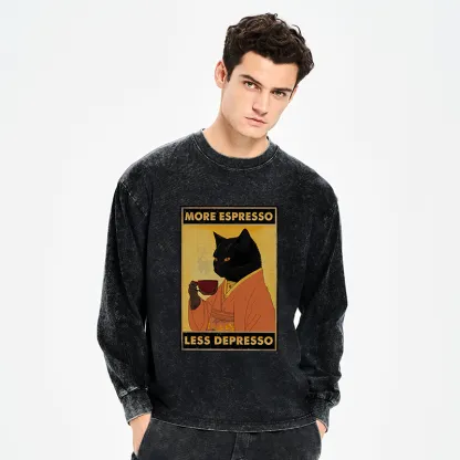 Tokyo-Tiger Increase Espresso Decrease Distress Washed Long Sleeve T-Shirt