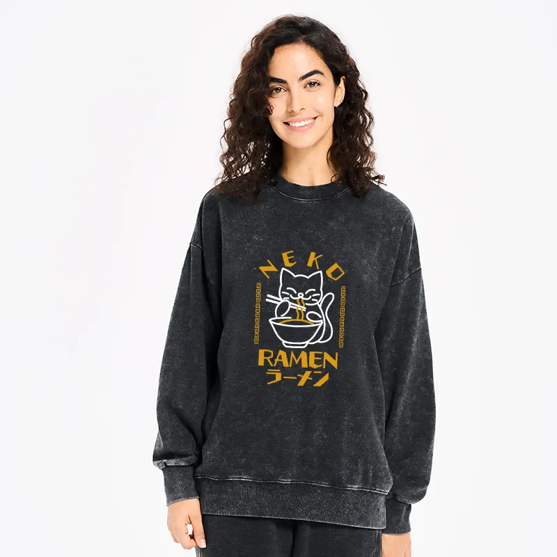 Tokyo-Tiger Cat Obsessed With RamenWashed Sweatshirt