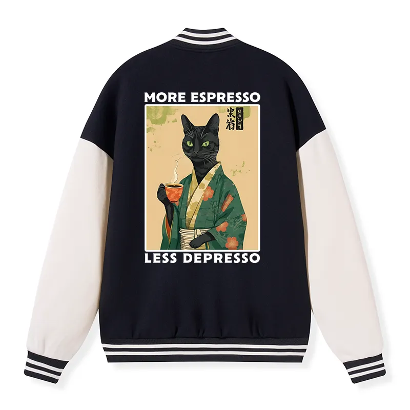 Tokyo-Tiger More Caffeine Less Sadness Embroidery Varsity Jacket