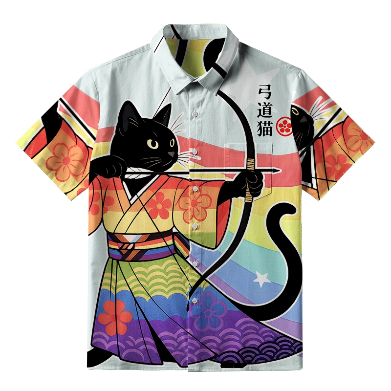 Tokyo-Tiger Rainbow Kimono Cat Archery Button-up Shirt