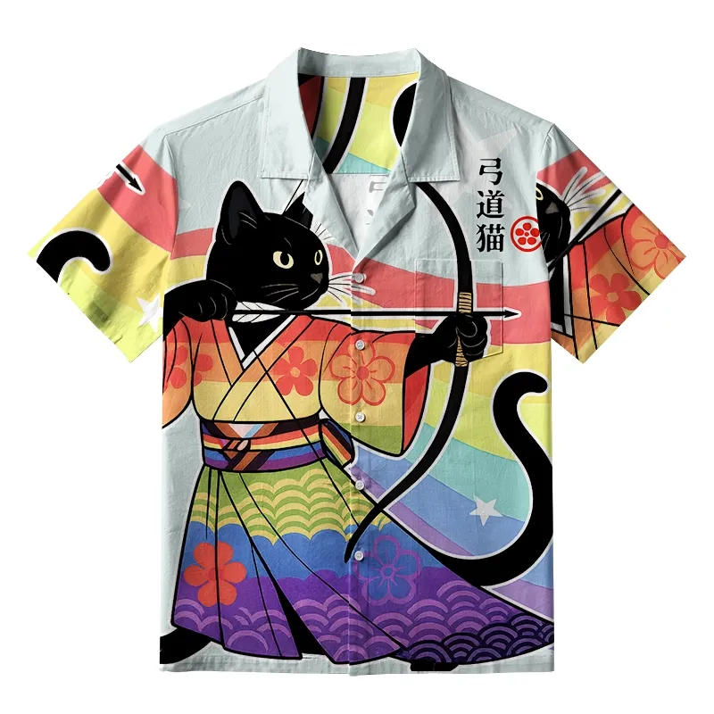 Tokyo-Tiger Rainbow Kimono Cat Archery Aloha Japanese Hawaiian Shirt