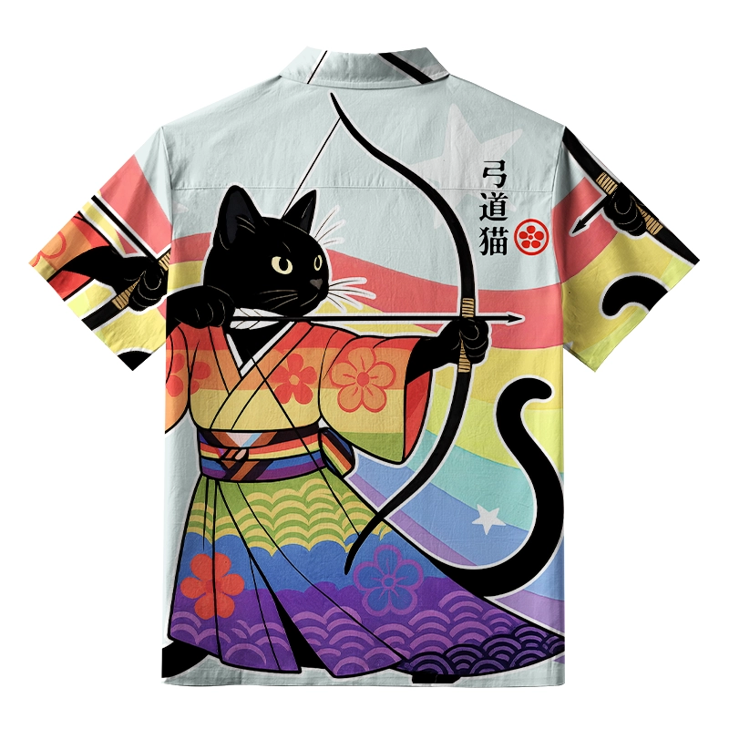 Tokyo-Tiger Rainbow Kimono Cat Archery Button-up Shirt