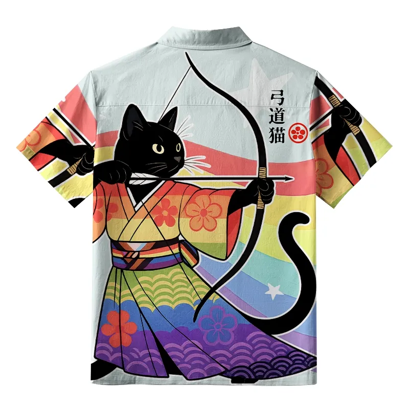Tokyo-Tiger Rainbow Kimono Cat Archery Aloha Japanese Hawaiian Shirt