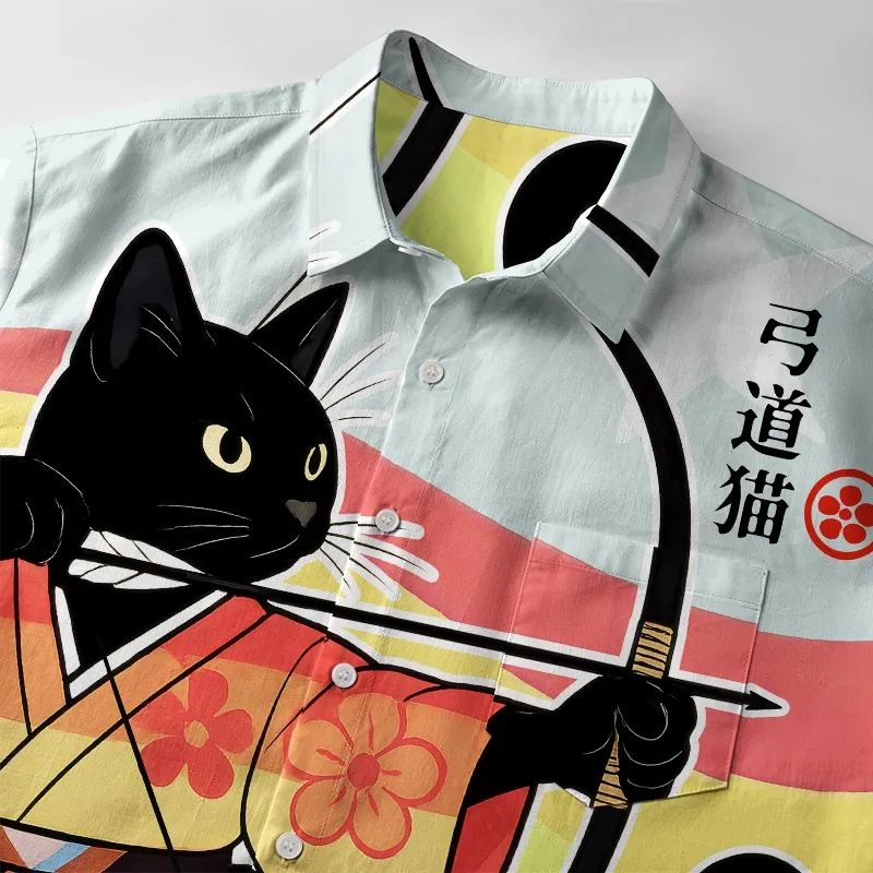 Tokyo-Tiger Rainbow Kimono Cat Archery Button-up Shirt