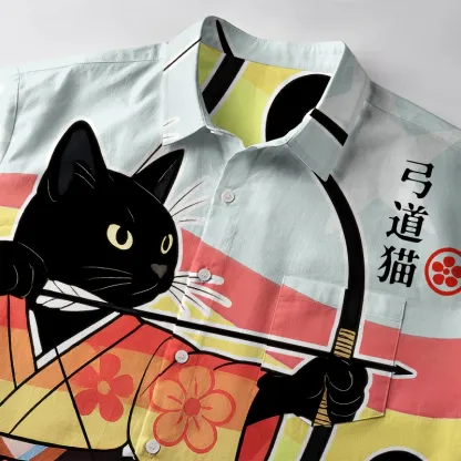 Tokyo-Tiger Rainbow Kimono Cat Archery Button-up Shirt