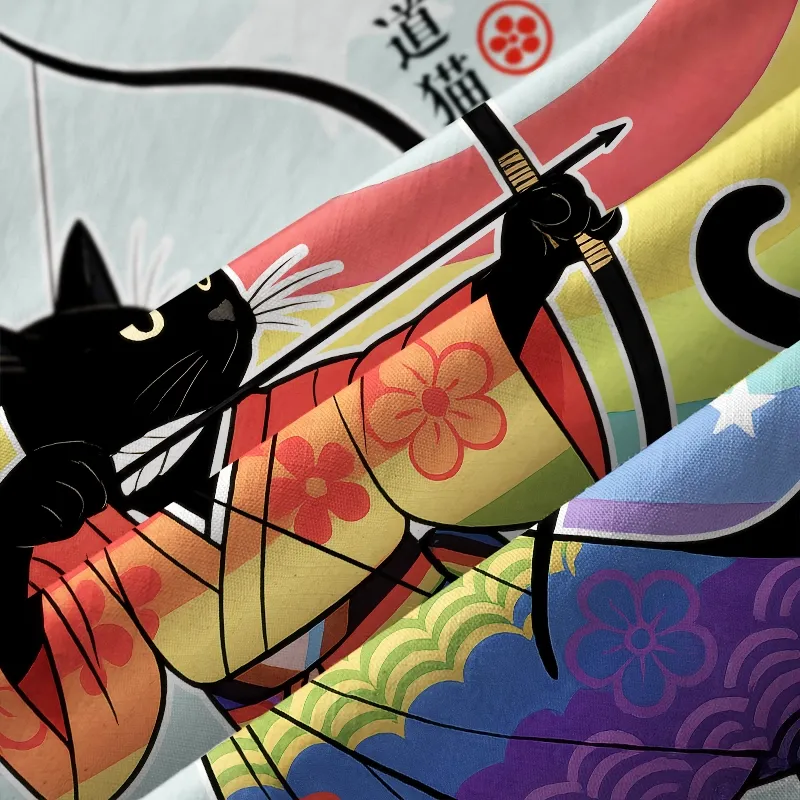 Tokyo-Tiger Rainbow Kimono Cat Archery Button-up Shirt