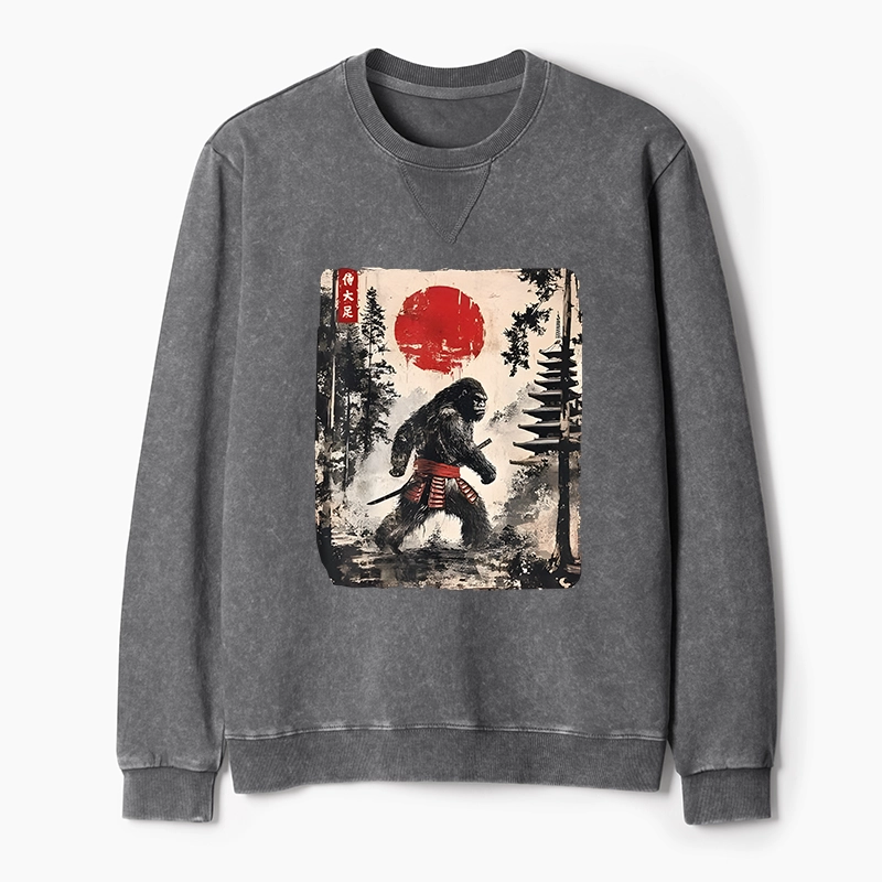 Tokyo-Tiger Japanese Samurai Bigfoot Washed Terry Sweatshirt