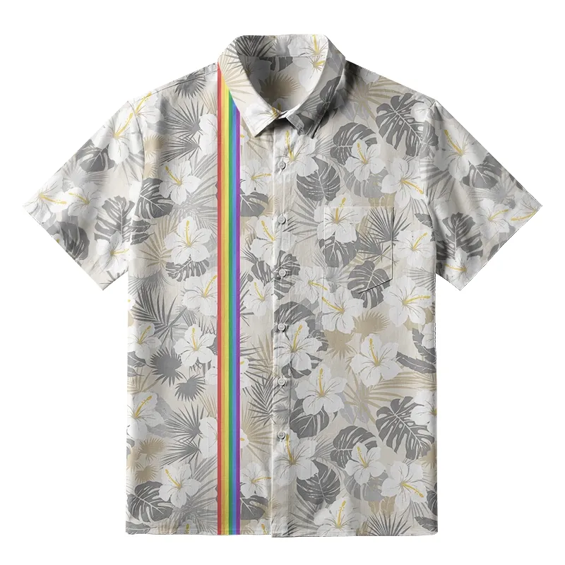 Tokyo-Tiger Rainbow Blooms Chic Floral Button-up Shirt