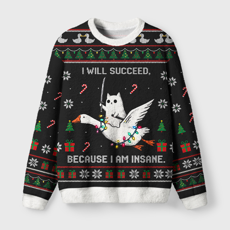 Tokyo-Tiger Goose And Ghost Cat：The Crazy Path To Success Fuzzy Christmas Ugly Sweatshirt