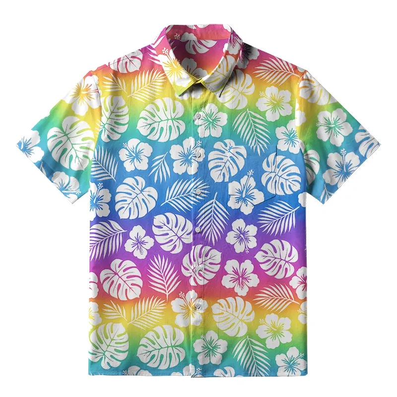 Tokyo-Tiger Pride in Bloom Rainbow Leaves Button-up Shirt