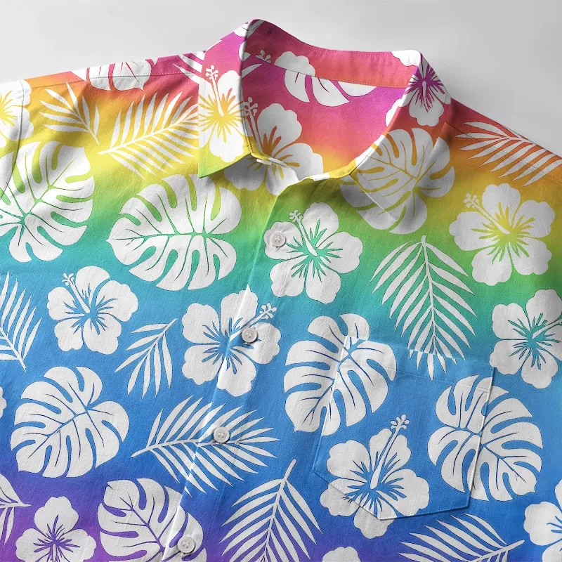 Tokyo-Tiger Pride in Bloom Rainbow Leaves Button-up Shirt