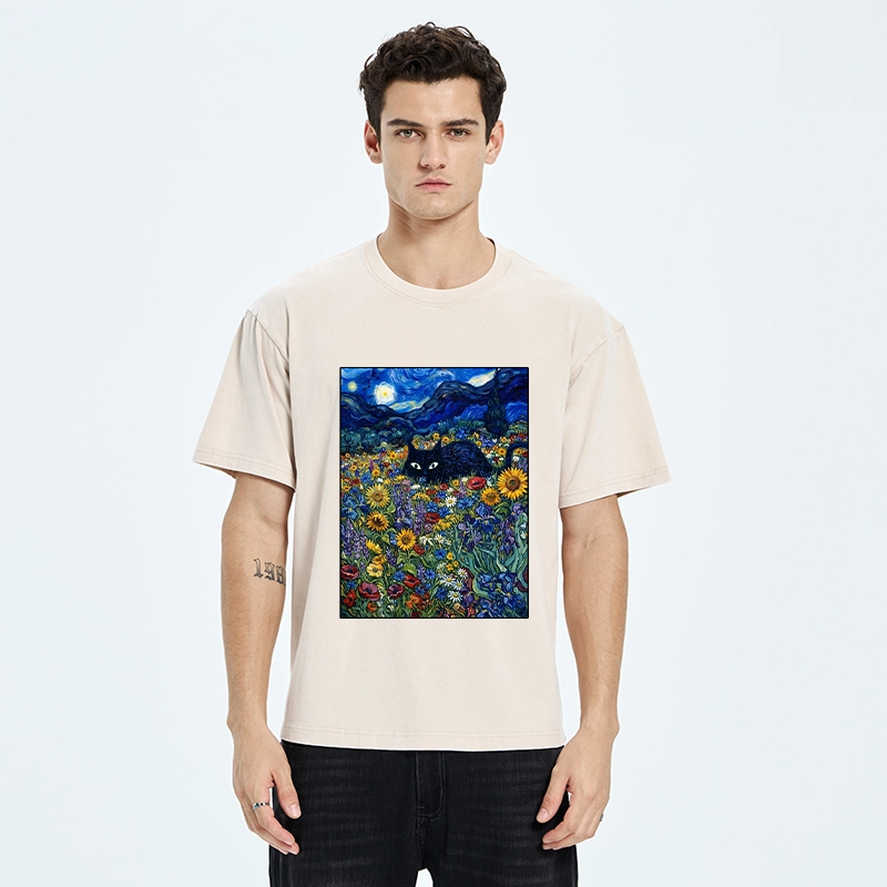Tokyo‑Tiger Starry Night Cat Washed T‑Shirt