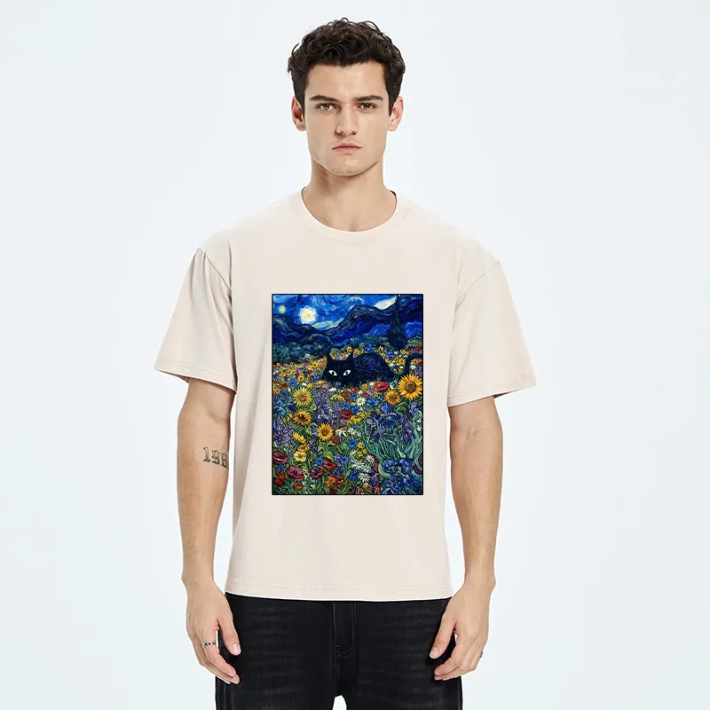 Tokyo‑Tiger Starry Night Cat Washed T‑Shirt