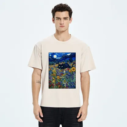 Tokyo‑Tiger Starry Night Cat Washed T‑Shirt