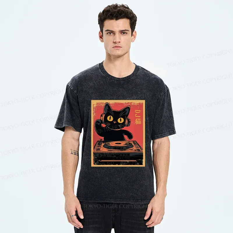 Tokyo-Tiger DJ Cat Washed T-Shirt