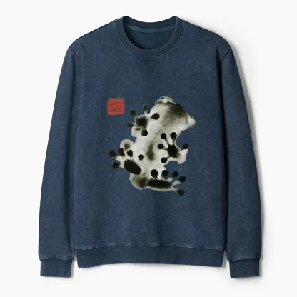 Tokyo-Tiger Ink Painting Frog Washed Terry Sweatshirt