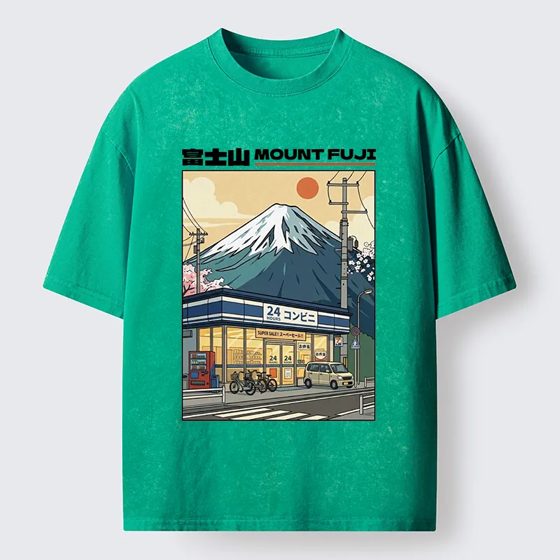 Tokyo-Tiger Japanese Street Fuji Mountain Art Washed T-Shirt
