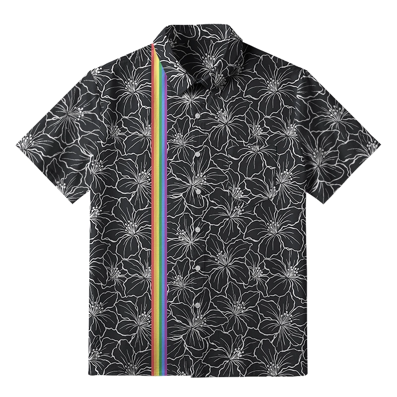Tokyo-Tiger Rainbow Blooms Black Flowers Japanese Button-up Shirt