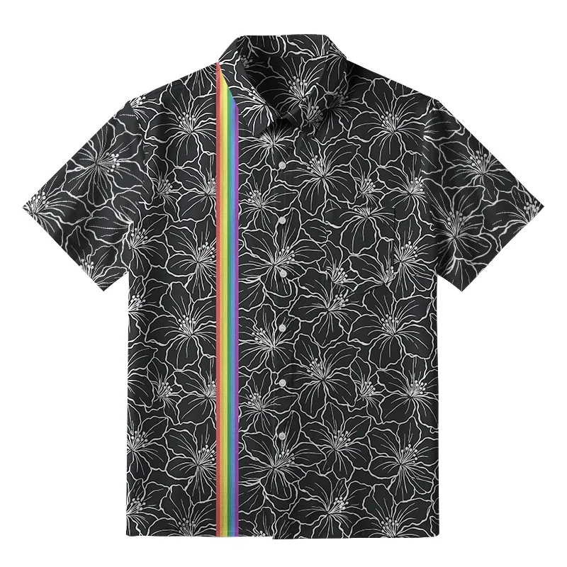 Tokyo-Tiger Rainbow Blooms Black Flowers Japanese Button-up Shirt