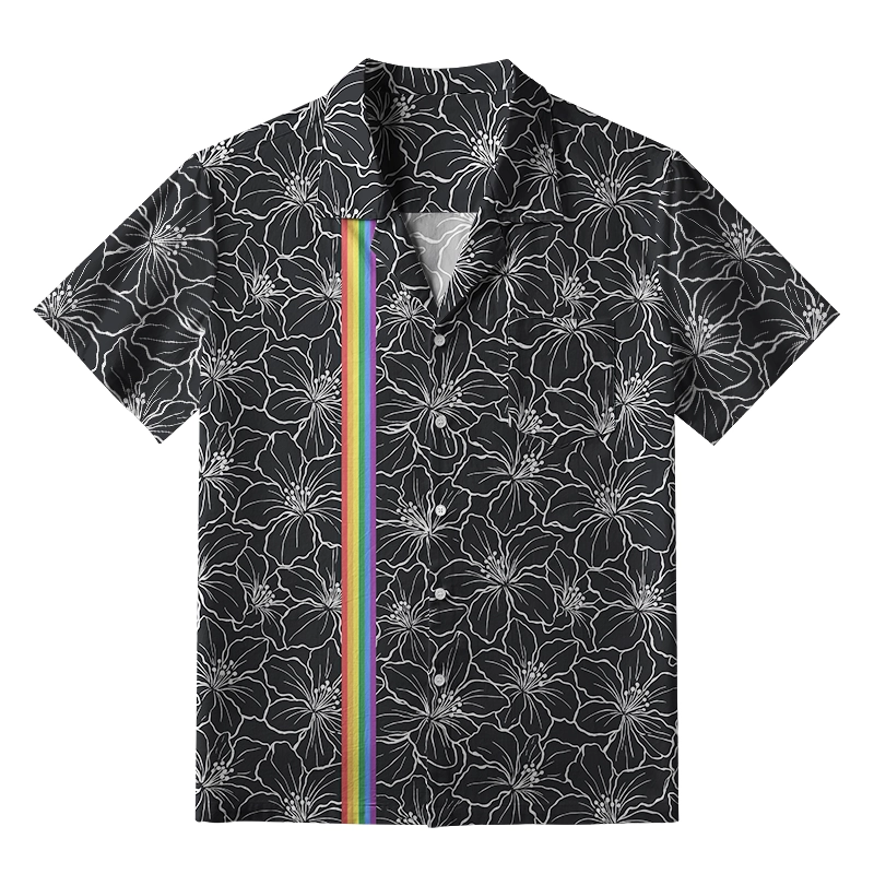 Tokyo-Tiger Rainbow Blooms Black Flowers Japanese Hawaiian Shirt