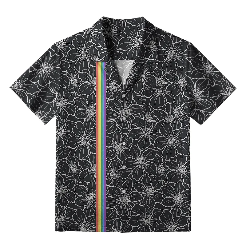 Tokyo-Tiger Rainbow Blooms Black Flowers Japanese Hawaiian Shirt