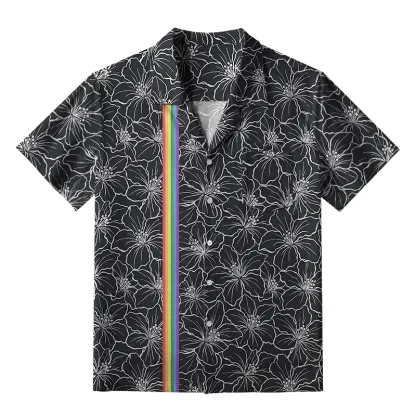 Tokyo-Tiger Rainbow Blooms Black Flowers Japanese Hawaiian Shirt
