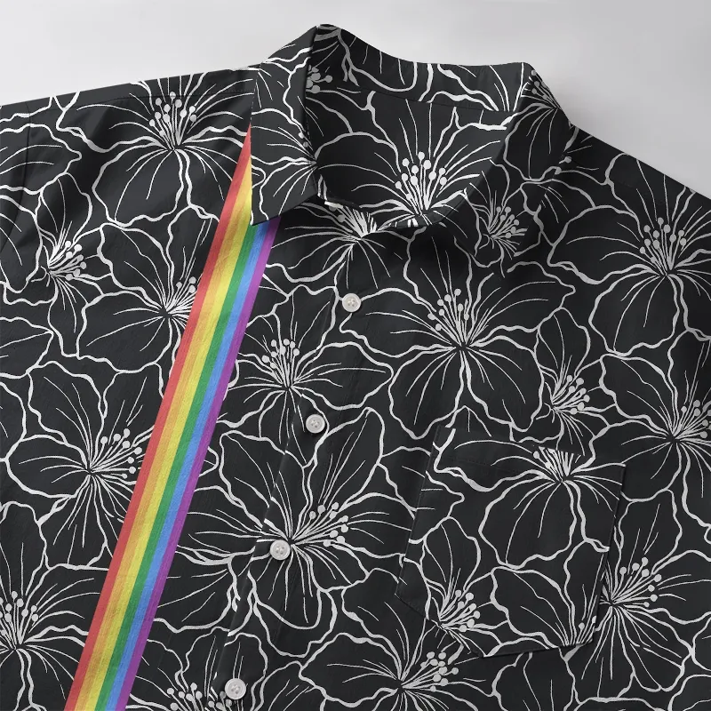 Tokyo-Tiger Rainbow Blooms Black Flowers Japanese Button-up Shirt