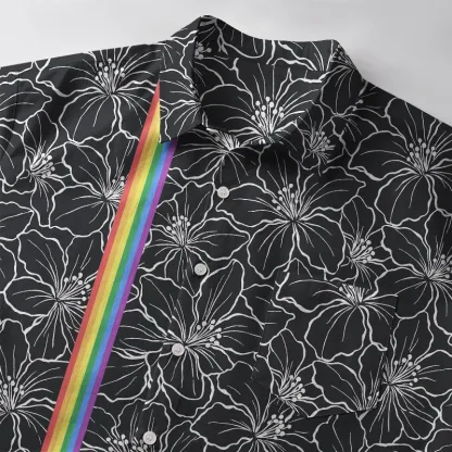 Tokyo-Tiger Rainbow Blooms Black Flowers Japanese Button-up Shirt