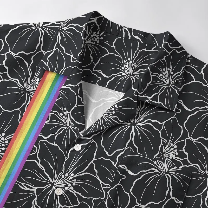 Tokyo-Tiger Rainbow Blooms Black Flowers Japanese Hawaiian Shirt