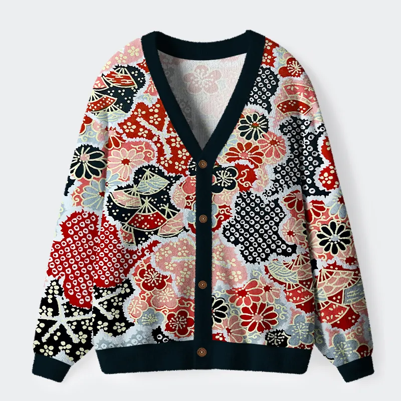 Tokyo-Tiger Floral Symphony Ugly Cardigan Sweater