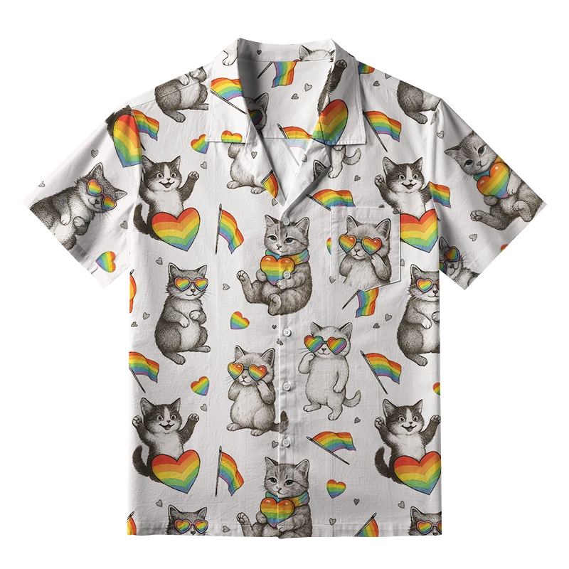 Tokyo-Tiger Kawaii Pride Cat Rainbow Accessories On Aloha Hawaiian Shirt